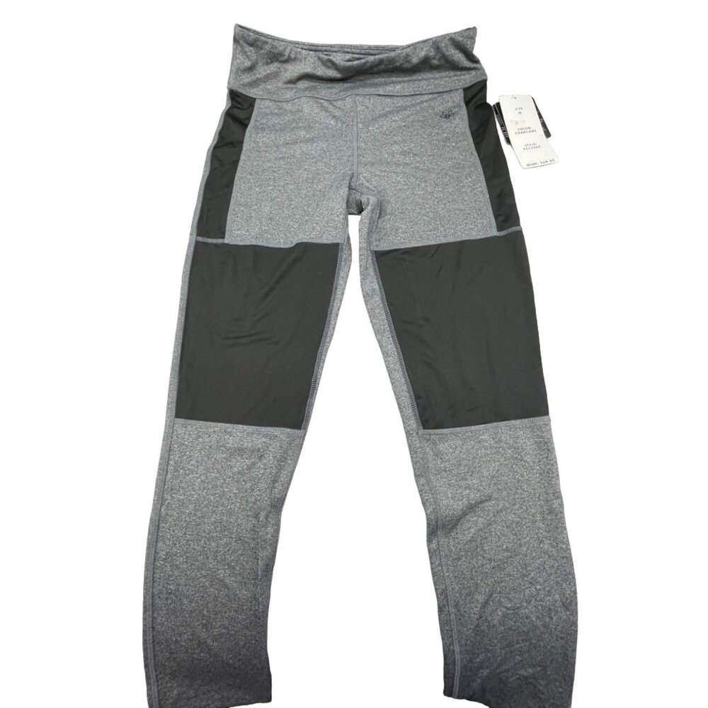 essenza athletic leggings gray black stretch elastic waist medium READ NEW